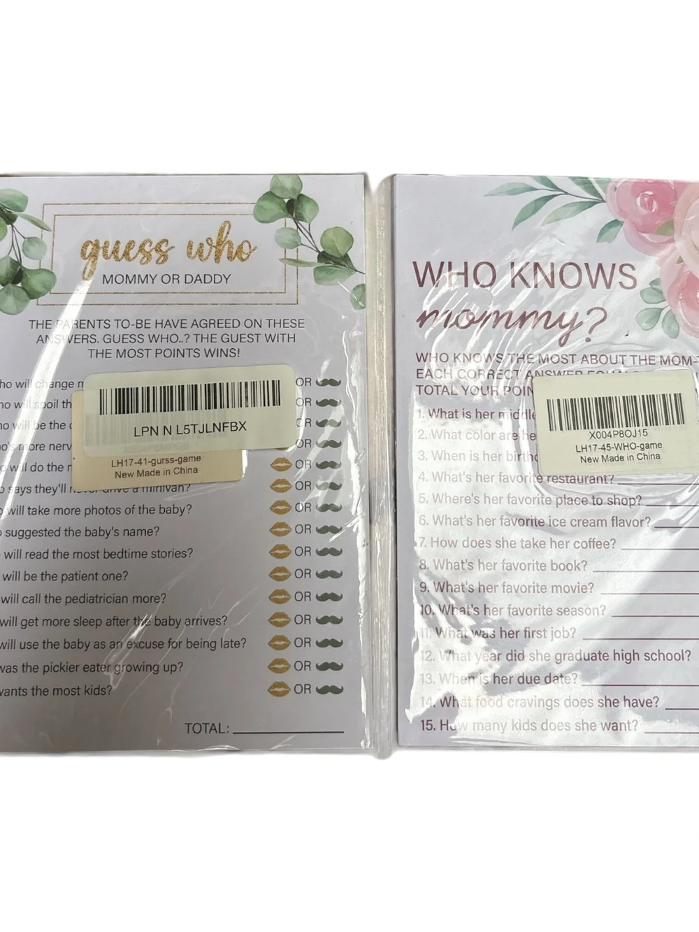 Guess Who Mommy or Daddy Baby Shower Game Cards Set of 2